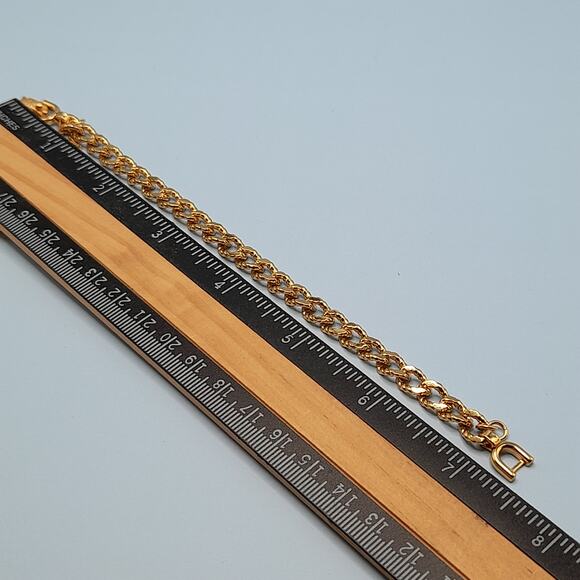 Vintage Monet Gold Plated Charm Bracelet, 1980s, Safety Chain, 7.25 Inches - Picture 6 of 10